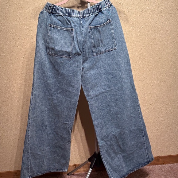 Women’s fade wash wide leg flares drawstring waist denim jeans size large NEW - Picture 8 of 11